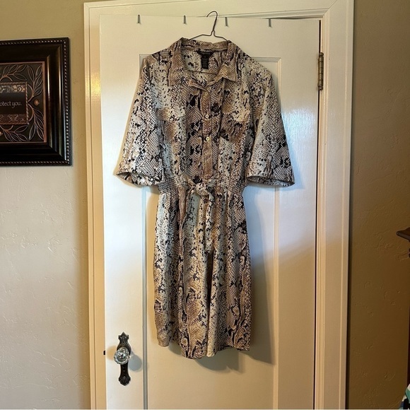 Millenium Dress Animal Print Shift Elastic Tie Waist Snakeskin  3/4 Sleeve Sz XL - Picture 4 of 11